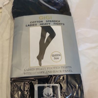 Gigi Cotton Spandex Ladies Heavy Black Tights new in package sz Queen